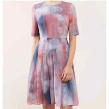 Jigsaw Spiro Print Silk Dress 4 Pastel Pink Blue Flowy Airy Romantic Whimiscal