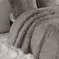 Intelligent Design Malea Shaggy Duvet with Quilted Box Design-Twin, Grey 2 Piece