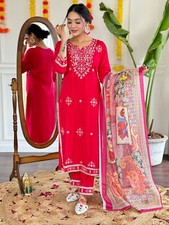 Women Red Palazzo Kurta Dupatta Set Heavy Work Salwar Kameez Ready Made New Set