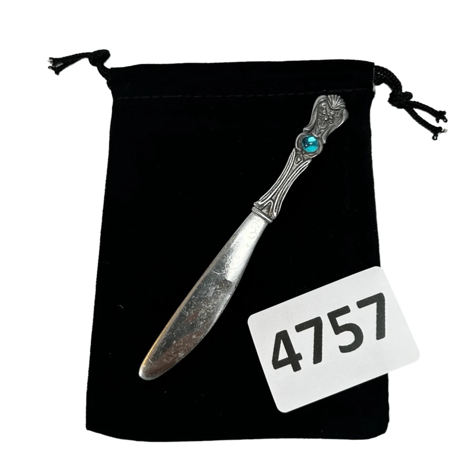 Cuchillo de peltre de plata JJ firmado de colección con broche/pin de piedra Foto 2 de 4