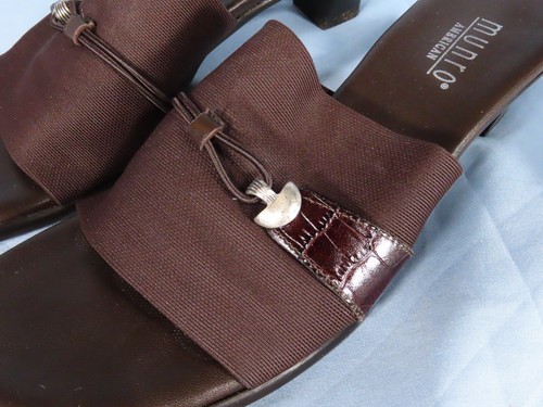 MUNRO Dark Brown Jill MIDI HEEL SANDALS Shoes CROC LEATHER & STRETCH FABRIC 8 SS - Picture 3 of 8