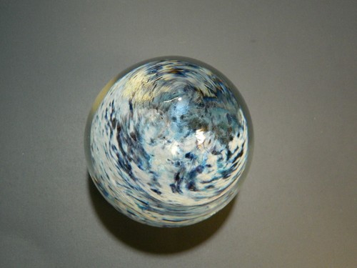 Vintage Hand Blown Murano Blue & White Swirl Art Glass Paperweight 3"x3.25" Exc - Picture 5 of 6