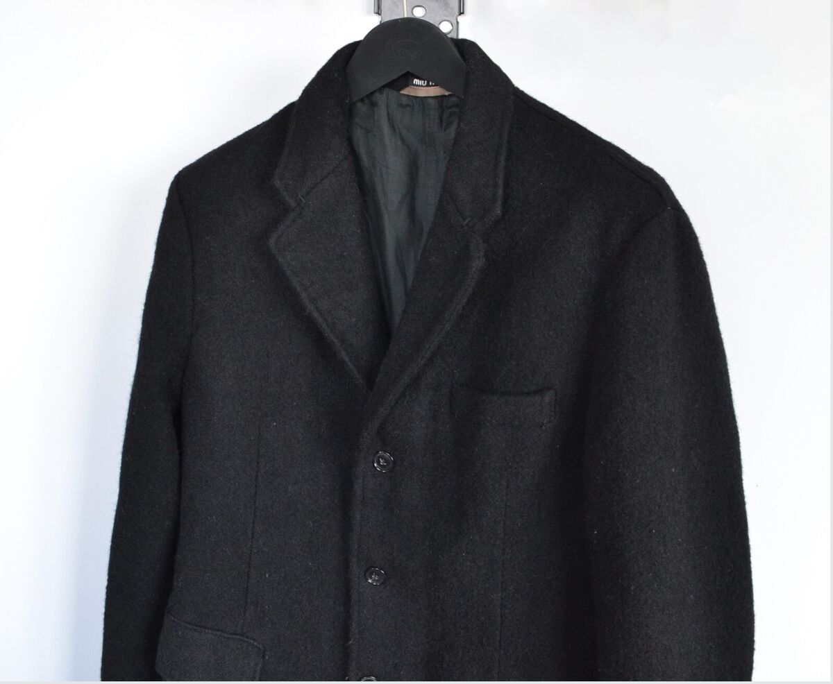 Vintage Mens MIU MIU Coat Jacket Wool Mohair Black Size 52 Vintage Mens MIU MIU Coat Jacket Wool Mohair Black Size 52