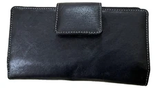 Vintage Black Leather Envelope Wallet NWT Y2K Card Photo Money Check Slot Zipper
