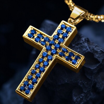Cross Men's Pendant 14K White Gold Plated Round Cut Lab Created