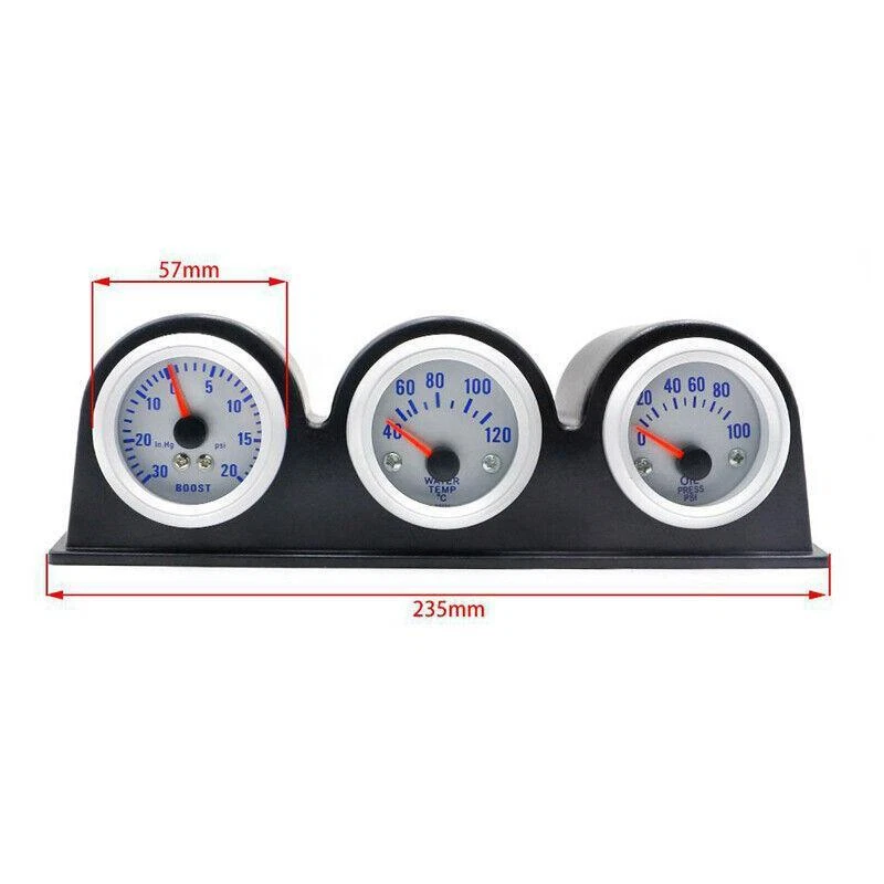 3in1 Instrument Gauge Rack Racing Car Water Temp Temperature Oil Pressure Sensor - Image 3 of 4
