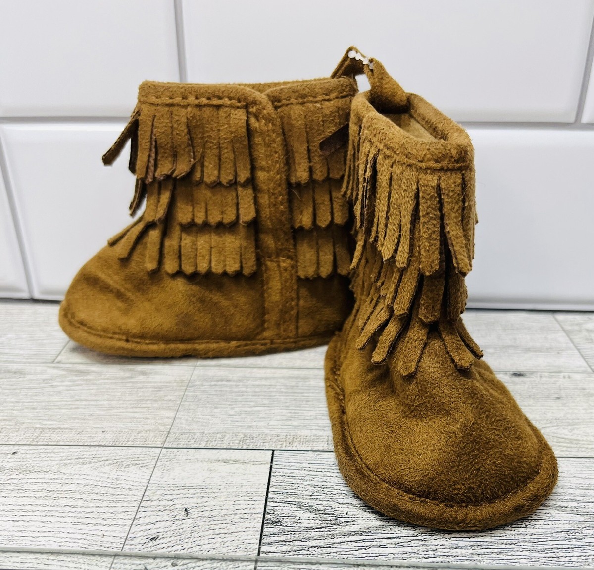 Stepping Stone Baby Infant Boots Fringe Moccasins Sz 6-9M