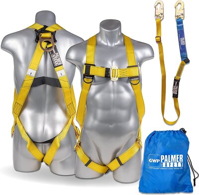Palmer Safety Safety Harness w/Detachable 6 ft Lanyard I Single Leg Lanyard...
