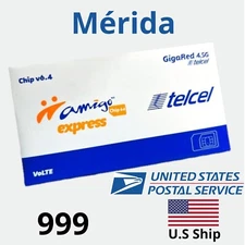Telcel Mexico MERIDA Yucatan  SIM Card PRE-ACTIVE for UNLIMITED Calls,Sms