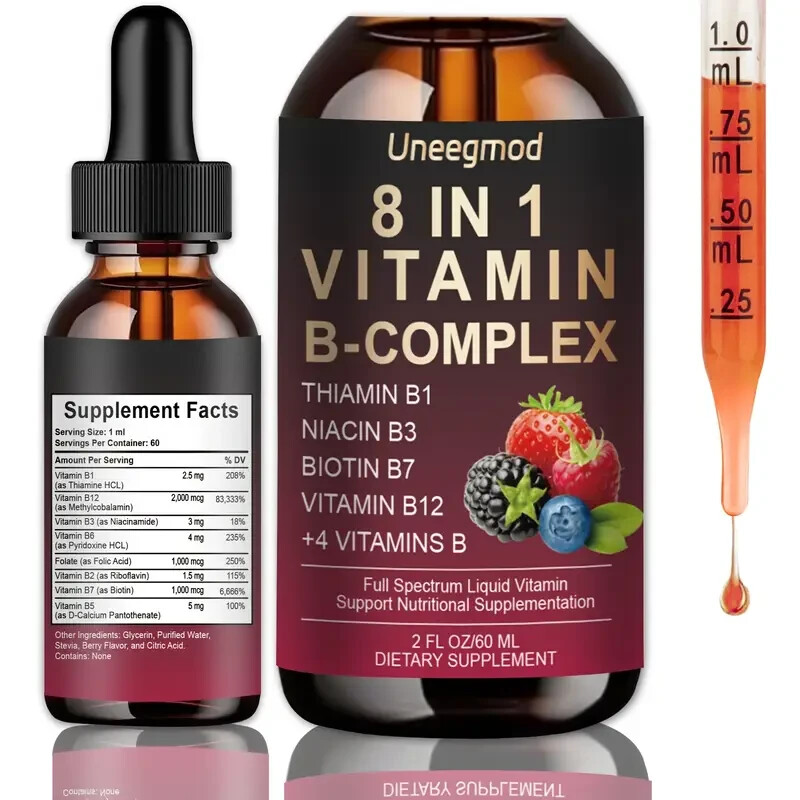 Vitamin B Complex 8 in 1 Liquid Drops with B1, B12 Methylcobalamin Free Shipping