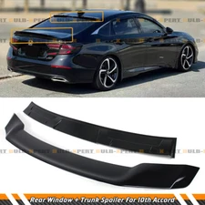 FOR 18-22 ACCORD GLOSS BLACK TRUNK DUCKBILL WING+REAR WINDOW ROOF VISOR SPOILER