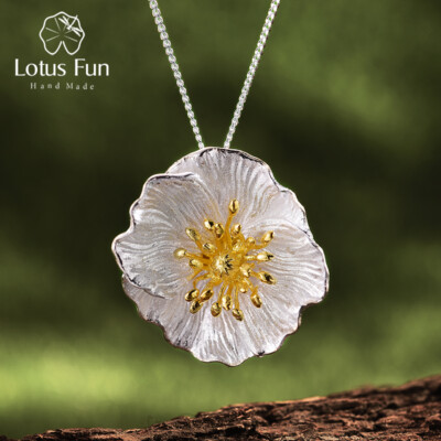 Einzigartige Elegante 18K Gelbgold Blume Anhänger Echt 925 Silber Frauen Schmuck