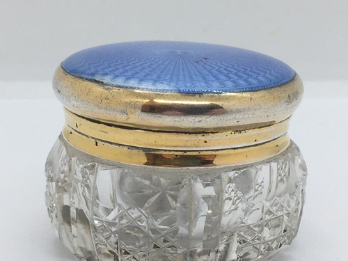 Vaso vaso da toeletta in vetro smaltato dorato e guilloché argento massiccio Asprey - Foto 8 di 10
