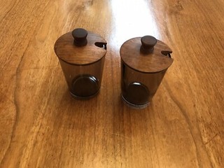 2 x 1960s Glass and Teak Preserve Jars