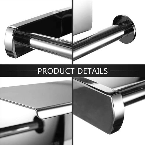 Bathroom Toilet Paper Roll Holder Wall-Mounted With Mobile Phone Storage Shelf - Picture 11 of 12
