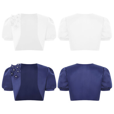 Girls Bolero Party Shrug Puff Top Dress Crop Curved Camisole