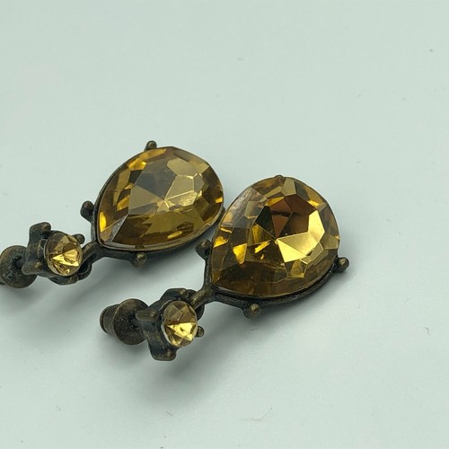 Dangle Earrings Amber Tone Sparkle Teardrops Pierced Ears Disco Festival Retro - Picture 6 of 15