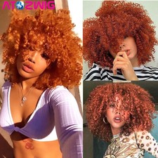 Short Curly Wigs Orange Wig Kinky Curly Afro Synthetic Hair Wigs for Women Daily