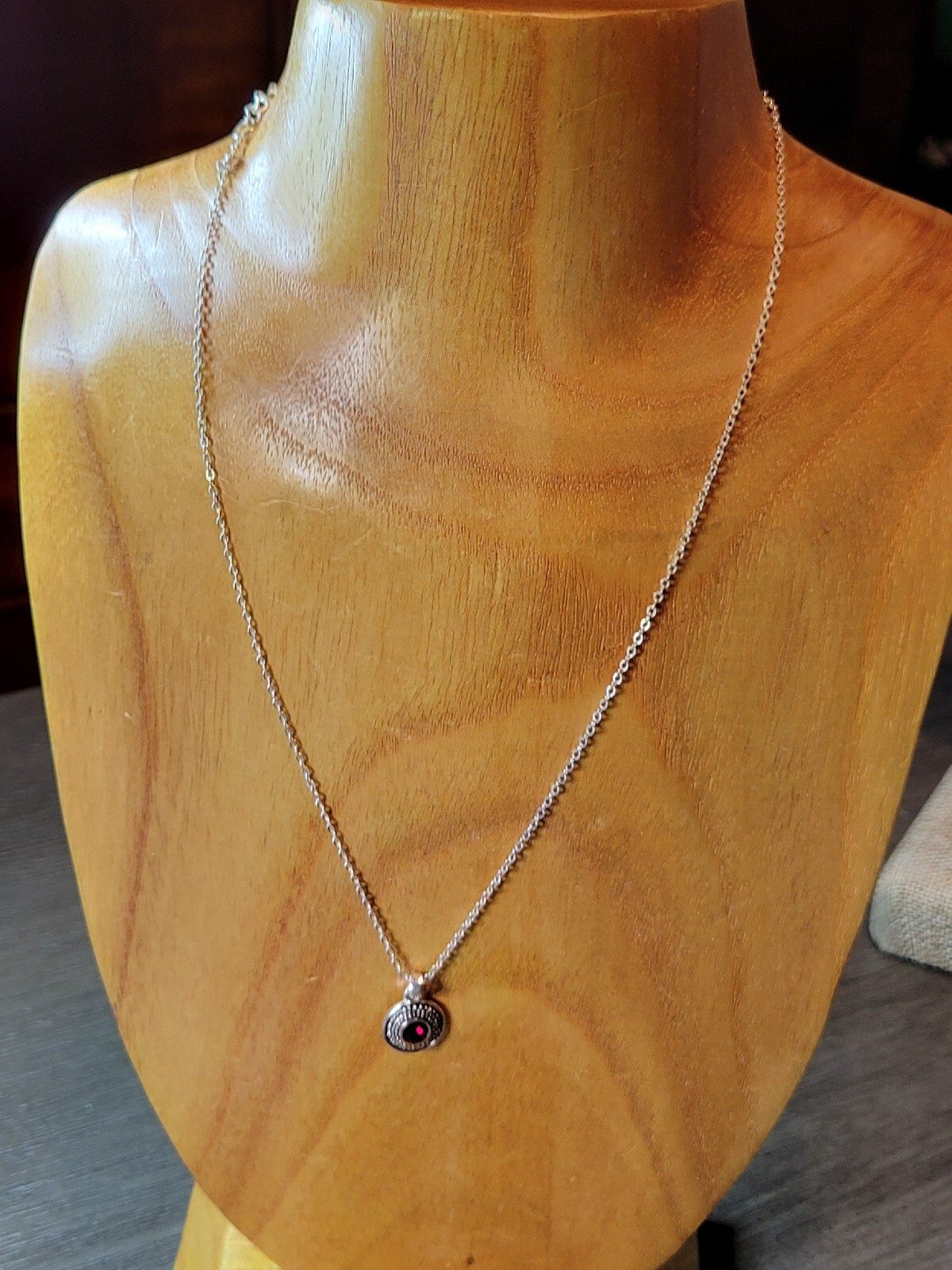 Silver Tone Ruby Red Rhinestone Pendant with 18" … - image 5