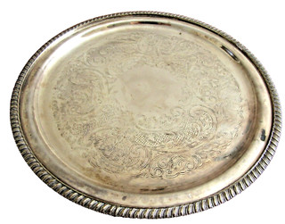 SALVER Silver Plated 28cm wide Art Nouveau style Bun feet Sheffield 1940/50s