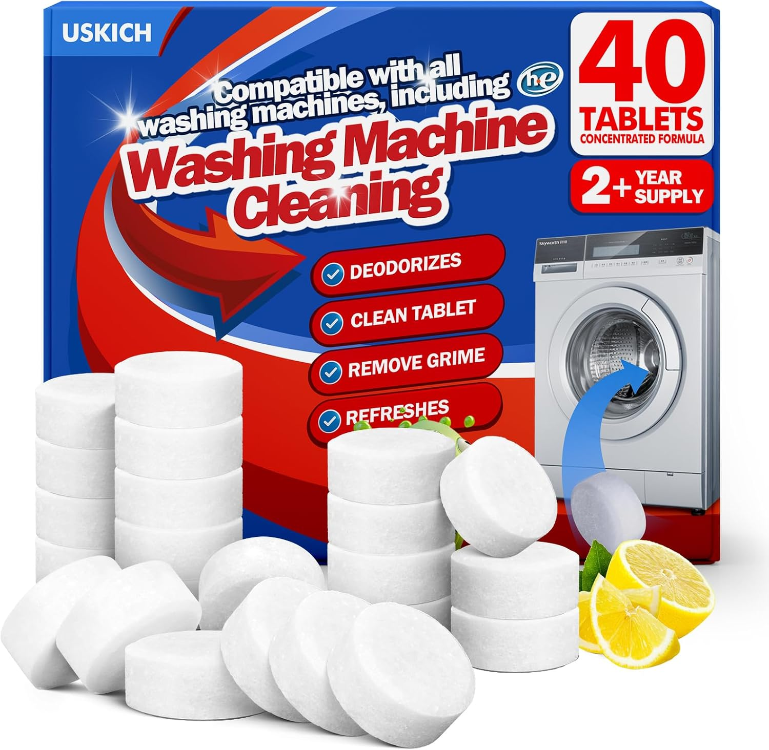 Washing Machine Cleaner Tablets 40 Pack Washer Machine Cleaner Tablets Descaler,