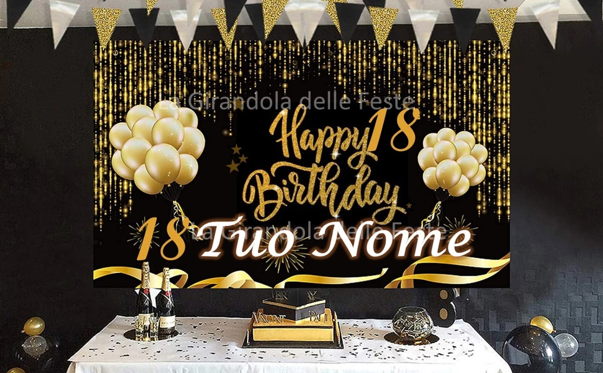 Striscione Per Festa Di 18° Compleanno – Nero E Oro, Olografico, Lunghezza 3,9 M, Per Decorazioni Interne/esterne