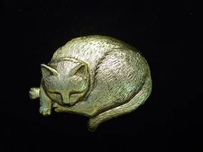 "JJ" Jonette Jewelry Antique Gold Pewter 'Sleeping CAT' Pin