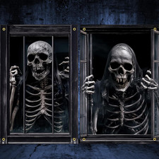 2 Pcs Scary Halloween Window Decorations - Ghost Silhouette Window Cover with Bl