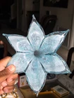 Hand Blown Art Glass Blue White Lily Flower Curled Stem Murano Style 4" x 7"