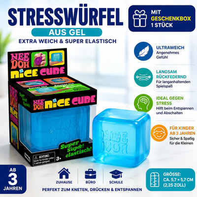 Nee Doh Nice Cube Anti Stress Spielzeug Blau Sensorik Fidget Gel Quetschwürfel