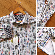 Robert Graham Mens L Artwork Vibrant Button-Front Flip Cuff NYLON Colorful Shirt