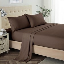 4 PCS Full Sheet Set 2400 Thread Count Soft Deep Pocket Microfiber Brown