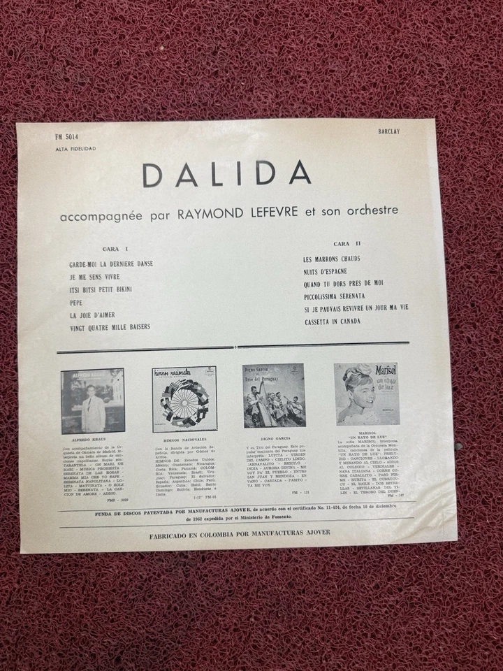 DALIDA  very  rare   Cover colombia  vinyl  lp first edi 1962 look jup - Image 2 of 4