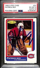 Patrick Roy Signed 1986 O-Pee-Chee #53 Rookie PSA 6 PSA/DNA Auto 10