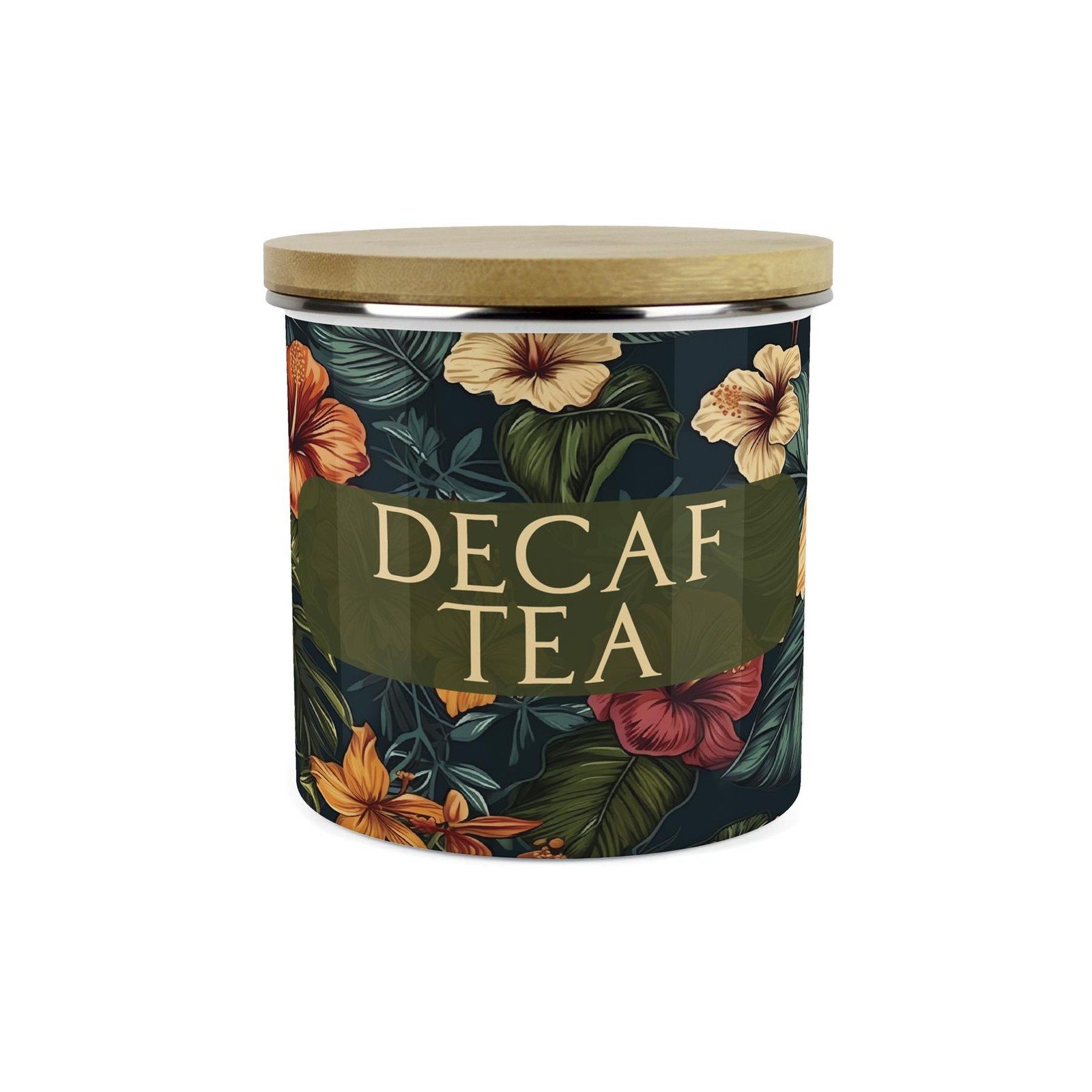 Dark Hibiscus Decaf Tea Canister - Full Colour Floral Storage Container Gift