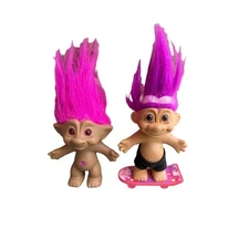 Bundle Of Pink Hair Troll Dolls Russ On Skateboard Girl And Boy Troll Toy