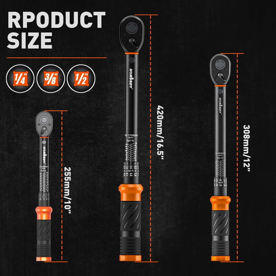 Torque Wrench Adjustable Torque Wrench 1/2" & 3/8" & 1/4" Drive Reversible Cr-V - Image 3 of 4