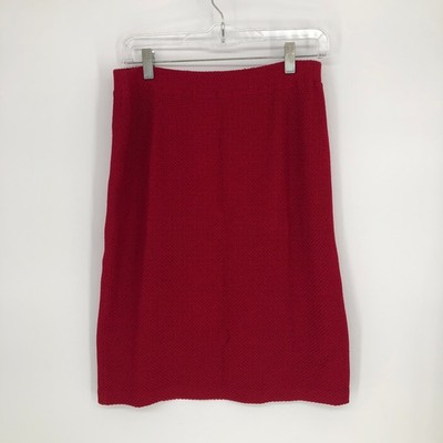 St. John Evening Marie Gray Skirt Women 10 Red Santana Knit USA Made Christmas