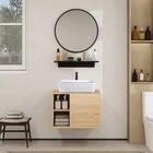 24" Floating Bathroom Cabinet with Mirror, Shelves & Faucet, Vessel Sink