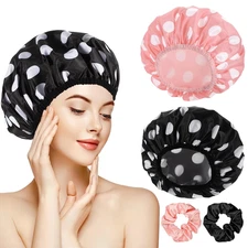 2 Sets Large Shower Caps for Women, Waterproof Shower Cap Double Layers Bath Cap