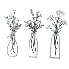 Nonforgetta Rustic Farmhouse Metal Flower Wall Art   Set of 3 Floral light blue