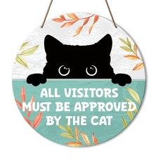 Funny Cat Welcome Decor Sign, Black Cat Decor for Home Bedroom Door, All Visi...