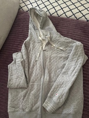 Champion Herren Zip-Hoodie L Grau Fleece Baumwolle Steppmuster Logo Kapuze