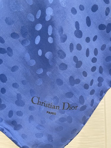 AS10# Christian Dior Paris Silk Scarf Blue Polka Dot Square Designer VTG Style, $56 - Photo 2