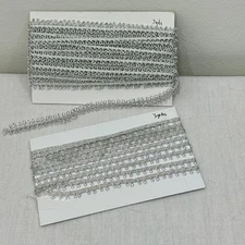 2 Vintage Metallic Silver Lace Trims  Craft Sewing 10 yards Beautiful Intricate