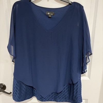 AB Studio Womens Plus 1X Blouse Navy NWT