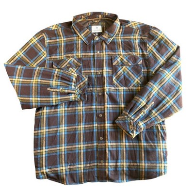 Mens 4XT Plaid Flannel Shirt Jacket Button Up Long Sleeve Brown Blue Lined