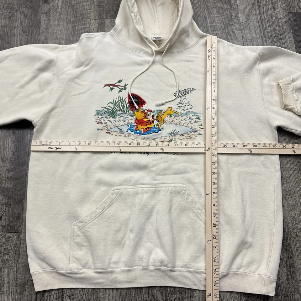 Moletom com capuz bordado vintage anos 90 Disney Winnie The Pooh Tigger marfim G - Imagem 3 de 4