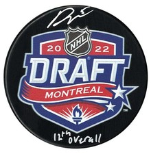 Denton Mateychuk Autographed 2022 NHL Draft Inscribed Puck NO TARIFFS