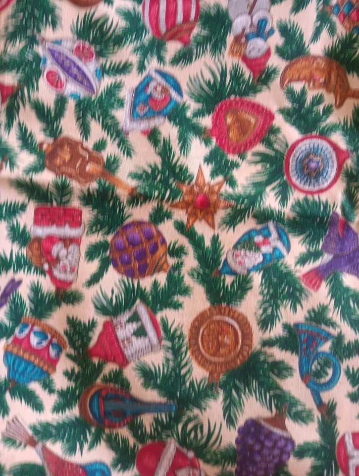 Vtg  Christmas Glass Ornaments Cotton Fabric Kugels Indents Santa Bulbs 40 x 54" - Image 3 of 4